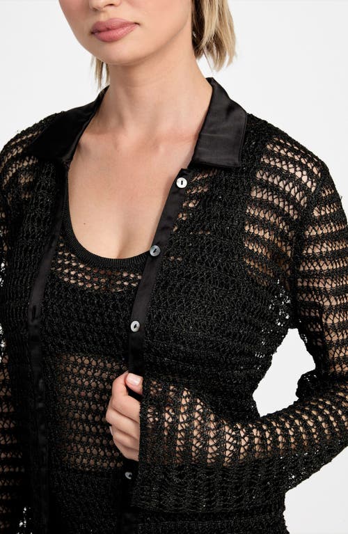 Guess Bella Sequin Open Stitch Shirt In Black