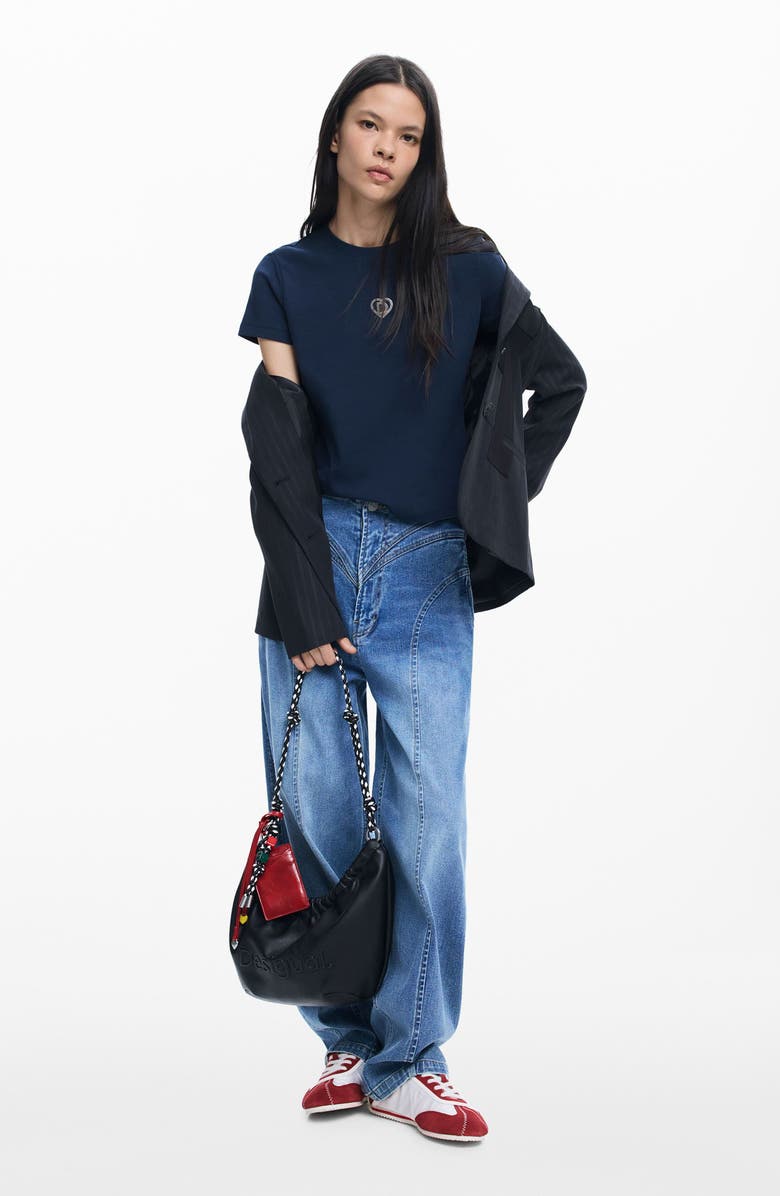 Desigual Monogram Cotton Graphic T-Shirt, Alternate, color, Navy Blue