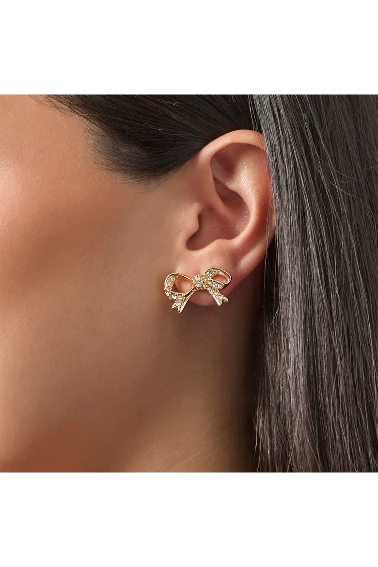 Pavé Bow Necklace & Stud Earring Set, Gold-Tone, Alternate, color, Gold Tone