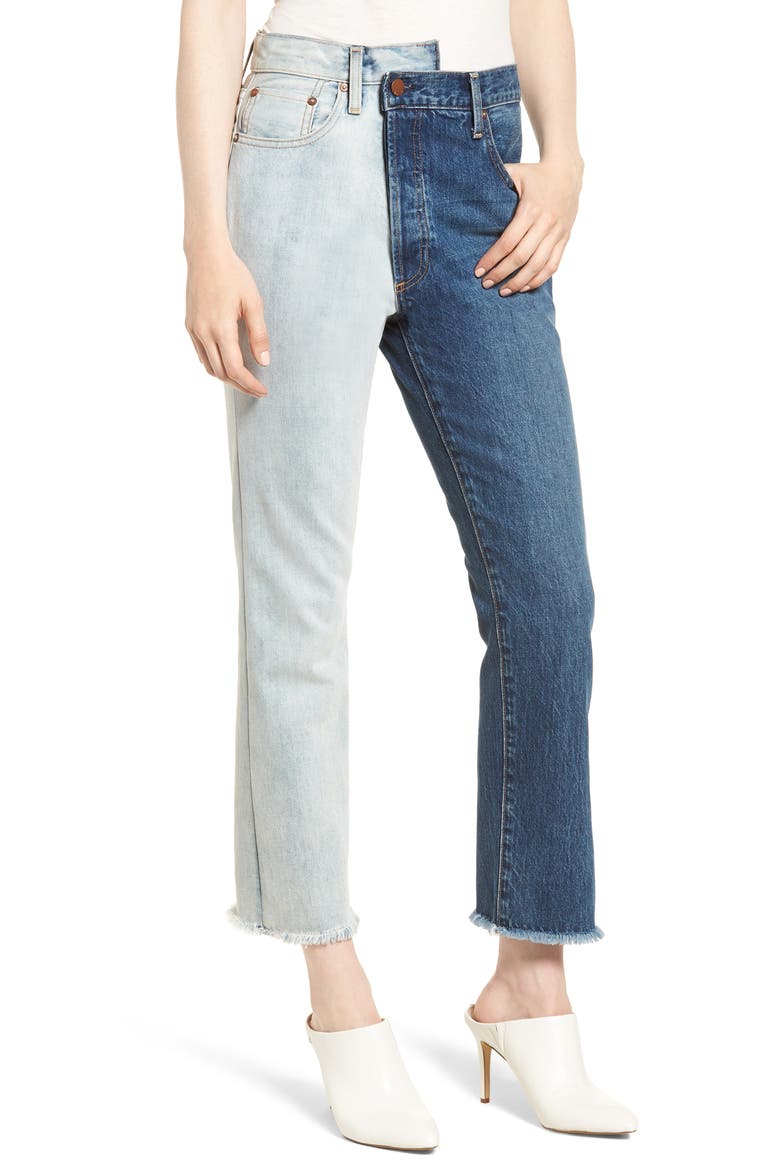 Amazing Two-Tone High Waist Boyfriend Jeans, Main, color, DOUBLE VISION - INDIGO