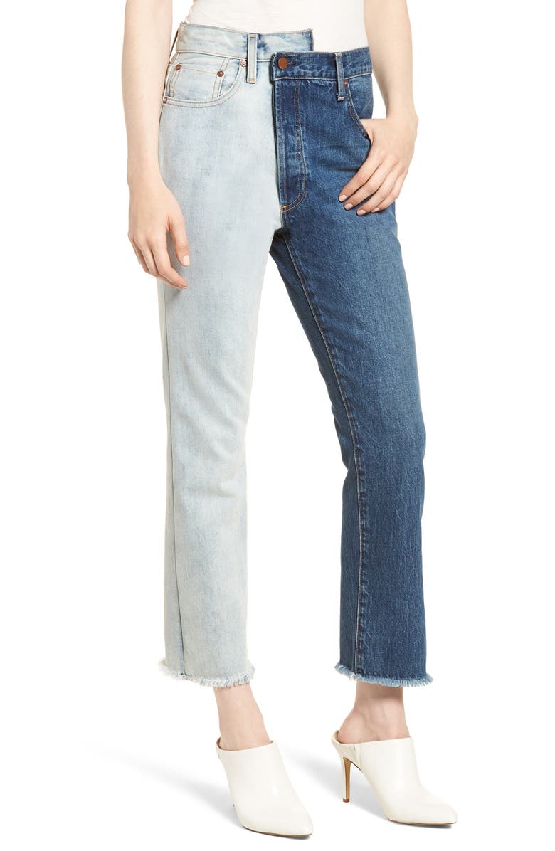 Alice + Olivia Jeans Amazing Two-Tone High Waist Boyfriend Jeans, Main, color,