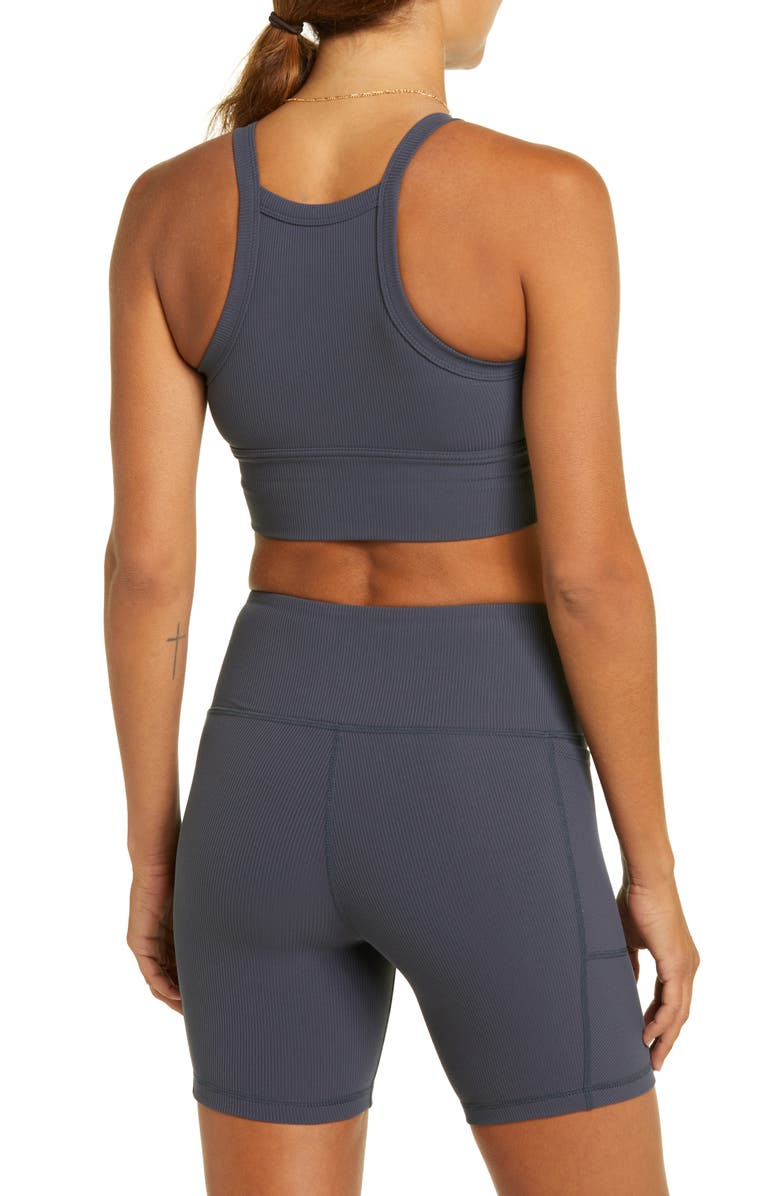 Zella Live In Rib Longline Bra, Alternate, color, Navy India Ink