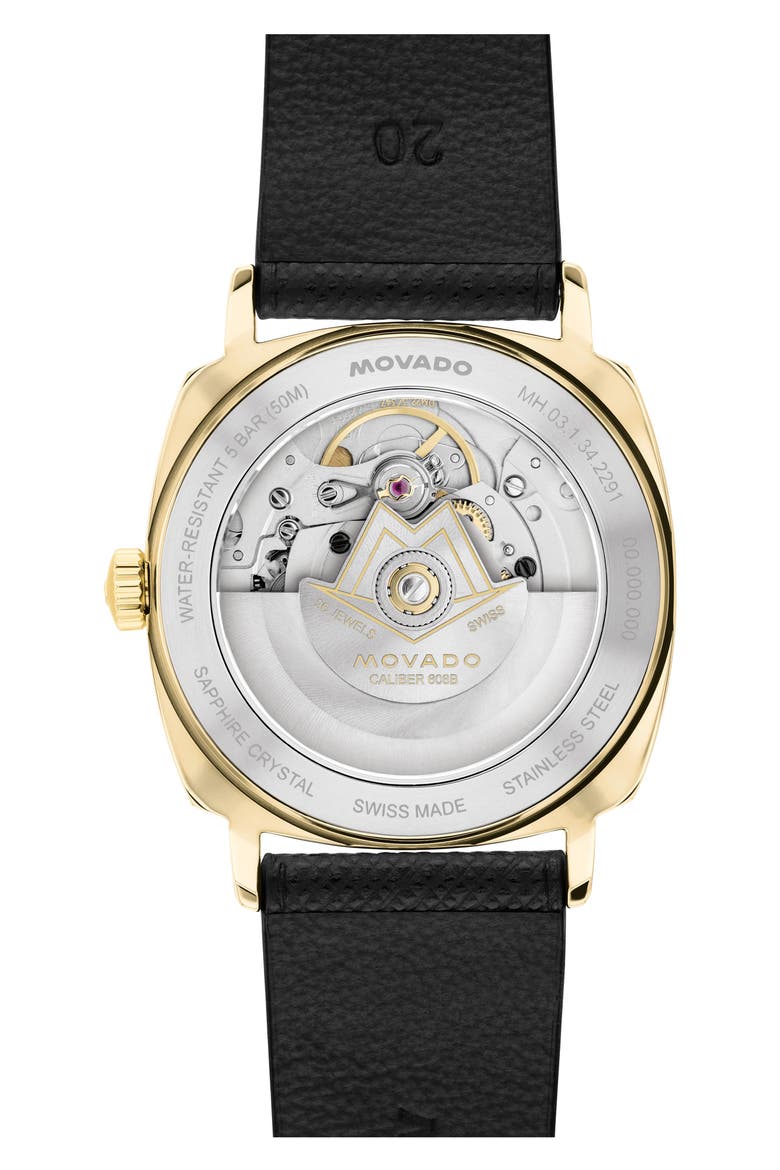 Kingmatic Automatic Leather Strap Watch, 35mm, Alternate, color, GOLD