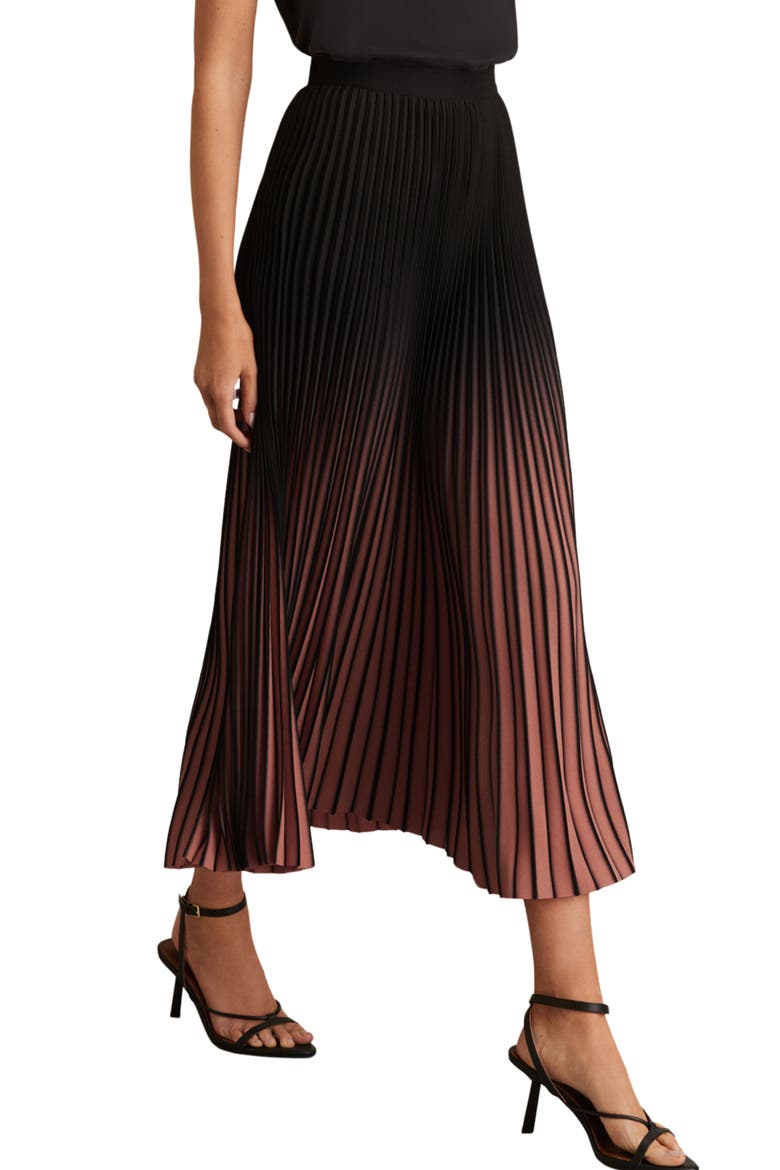 Marlie Ombré Pleated Skirt, Alternate, color, BLACK/PINK
