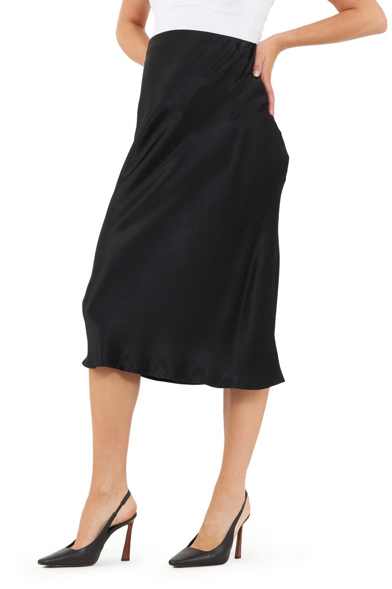 Crystal Satin Midi Maternity Skirt, Alternate, color, BLACK