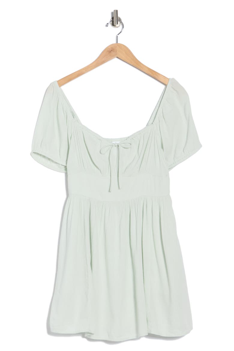 Puff Sleeve Tie Front Minidress, Alternate, color, GREEN CLOUD