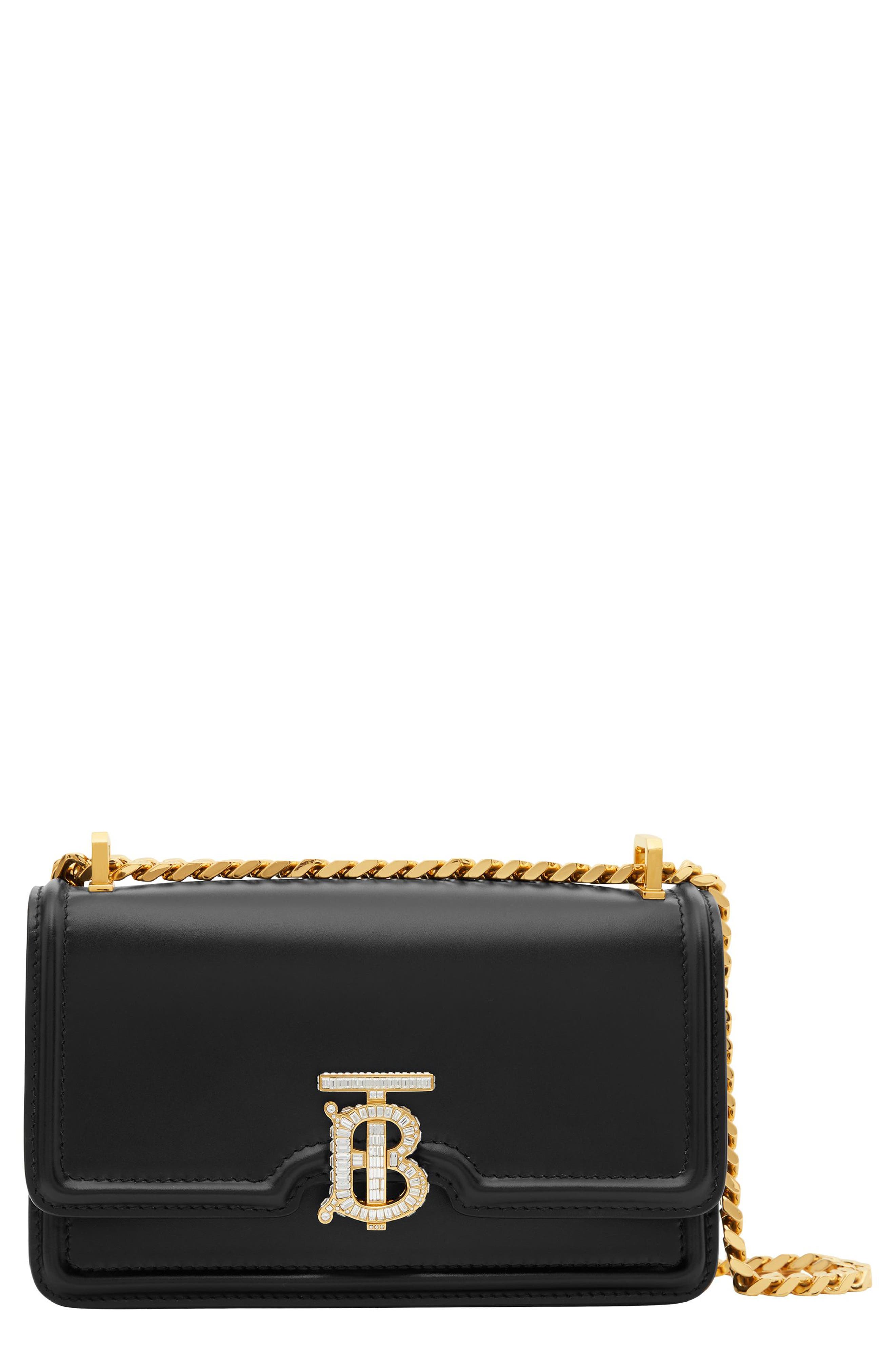 Burberry Mini Crystal TB Leather Crossbody Bag, Main, color, 