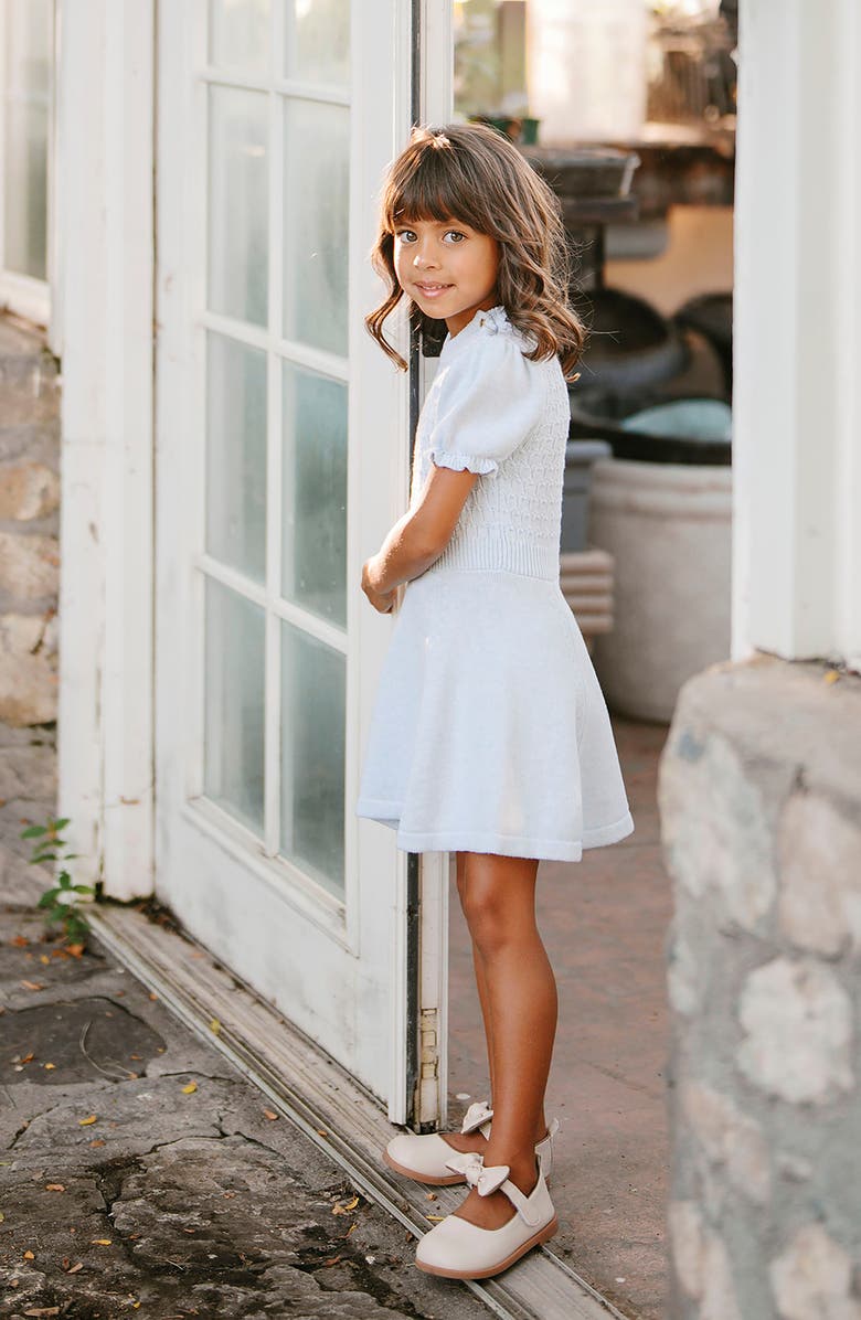 Hope & Henry Kids' Organic Puff Sleeve Sweater Dress, Alternate, color, Light Blue Heather