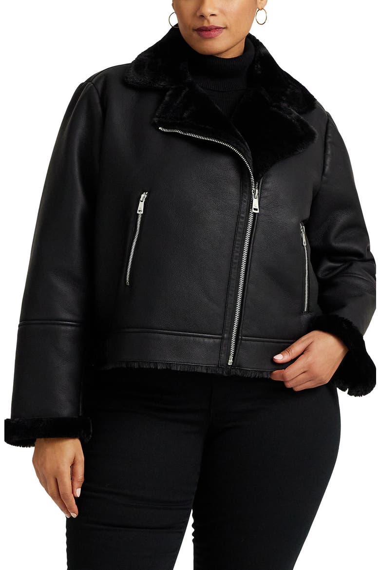 Faux Shearlling Moto Jacket, Main, color, BLACK