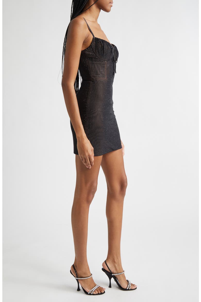 Crystal Hotfix Mesh Minidress, Alternate, color, BLACK