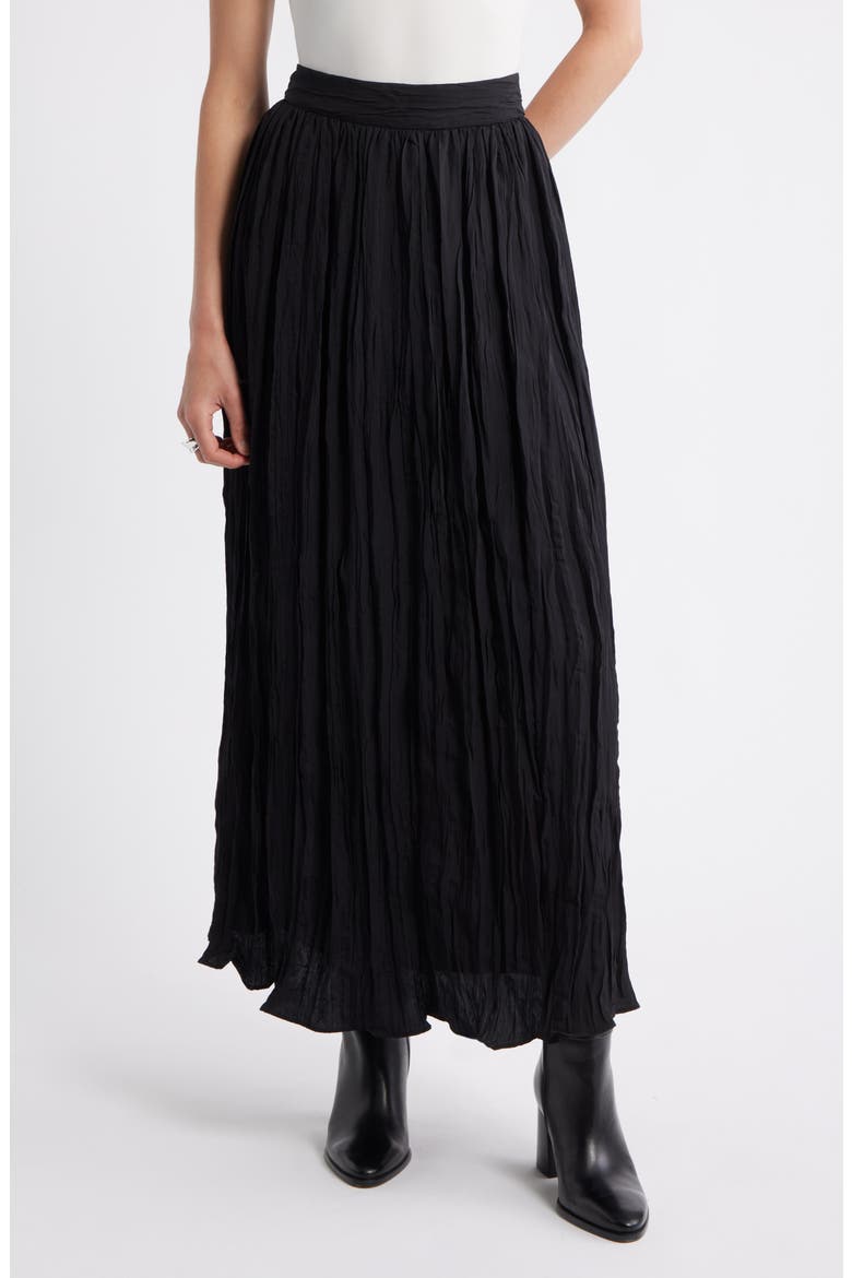 Crinkle A-Line Maxi Skirt, Main, color, BLACK