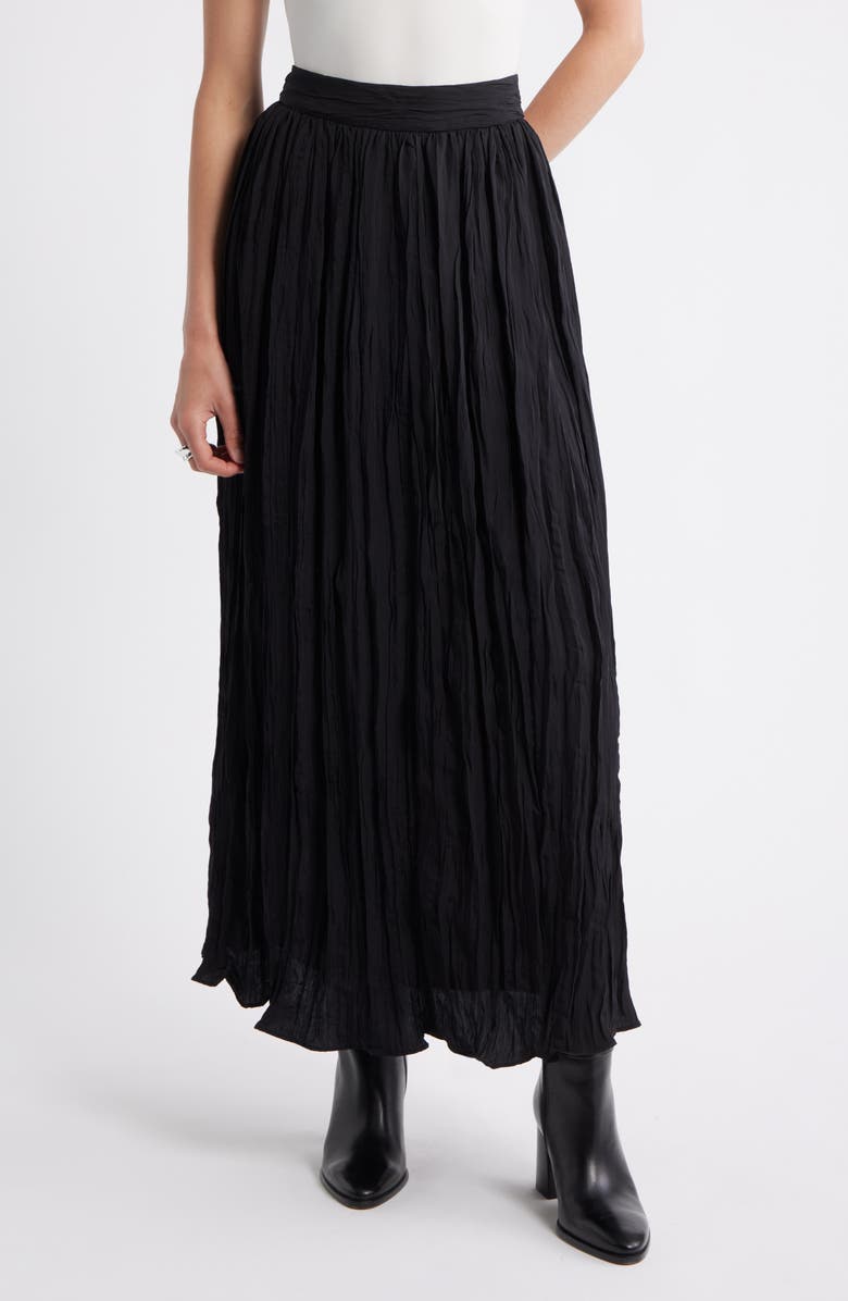 Nordstrom Crinkle A-Line Maxi Skirt, Main, color, Black