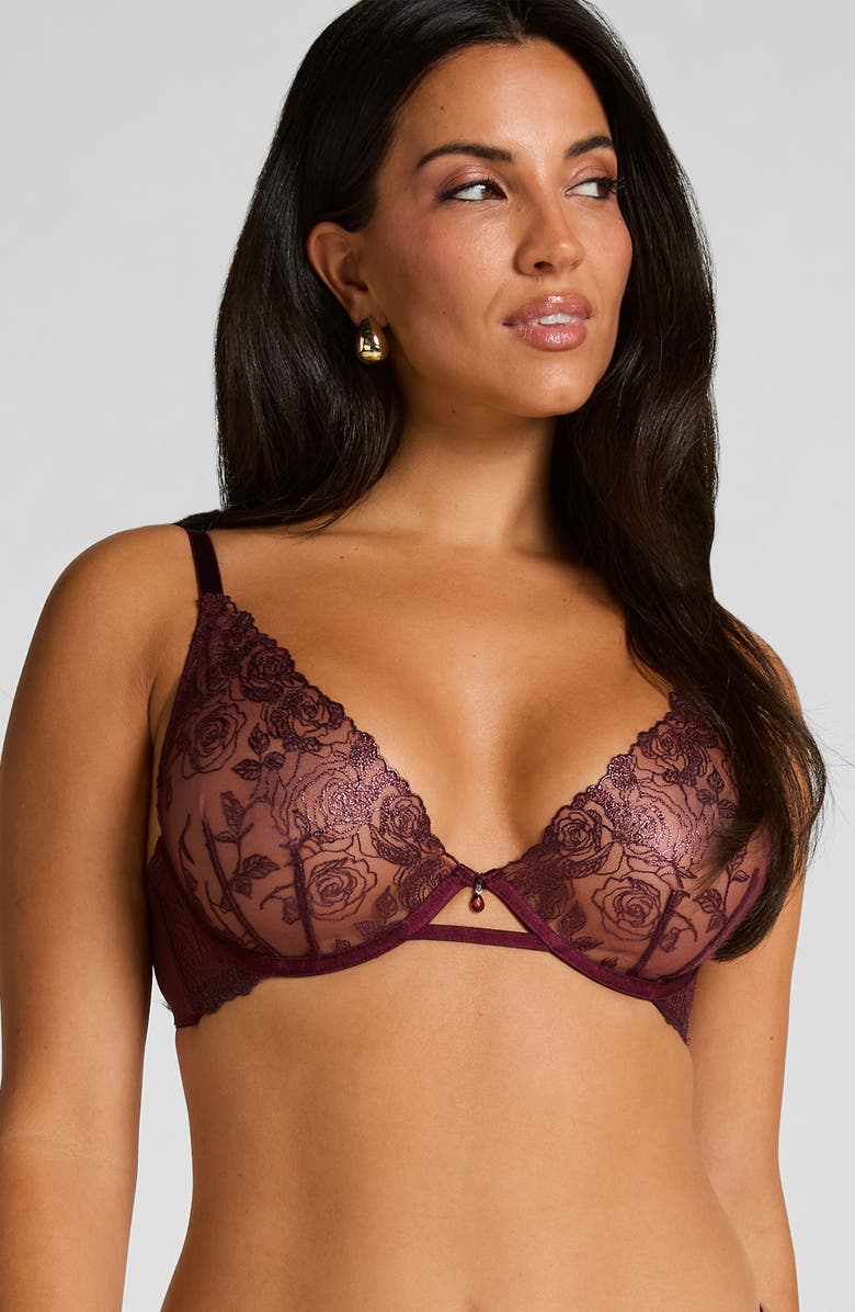 Hunkemöller Hollie Embroidered Mesh Underwire Bra, Alternate, color, Fig
