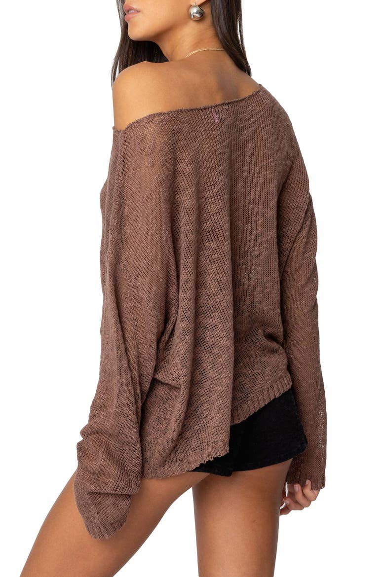 Bri Open Stitch Boat Neck Cotton Blend Sweater, Alternate, color, BROWN