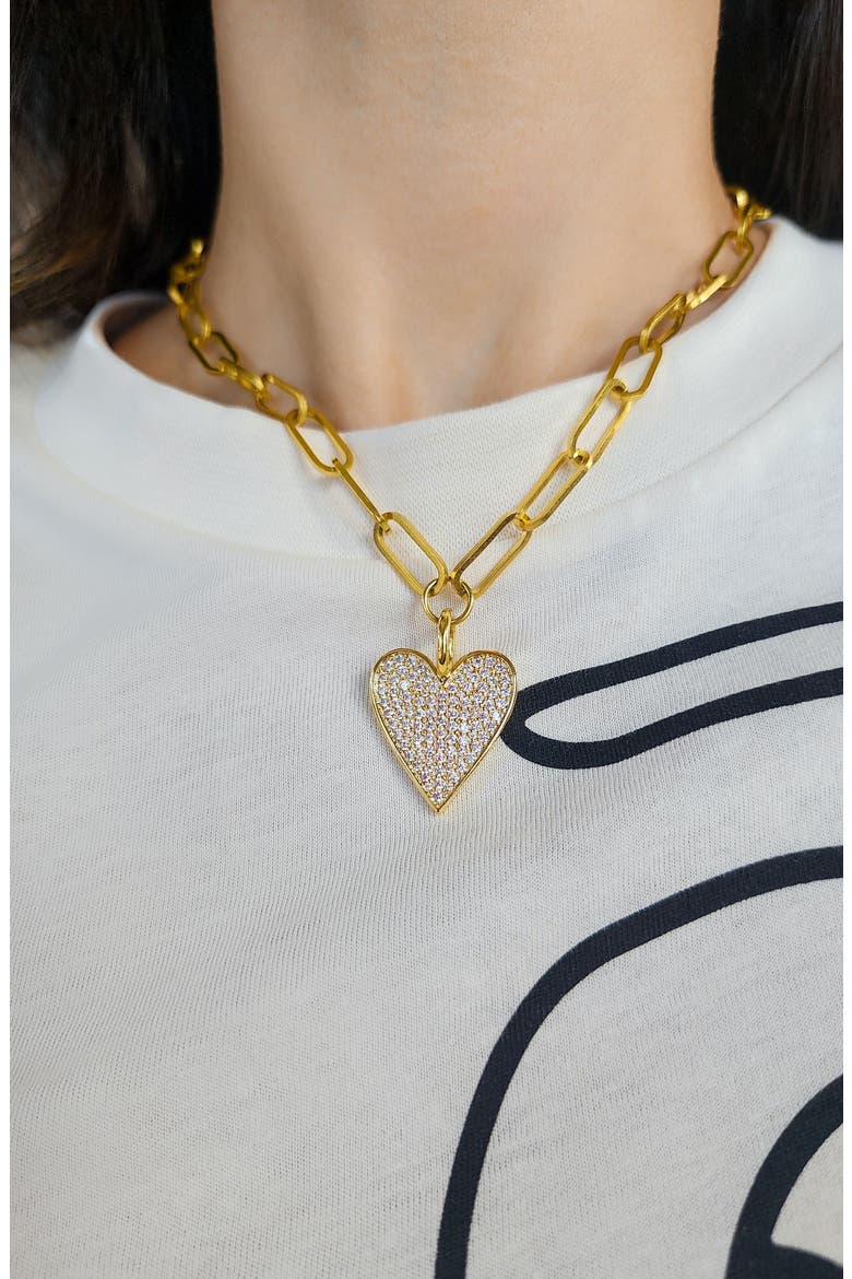 Crystal Pavé Heart Pendant Oval Link Chain Necklace, Alternate, color, GOLD