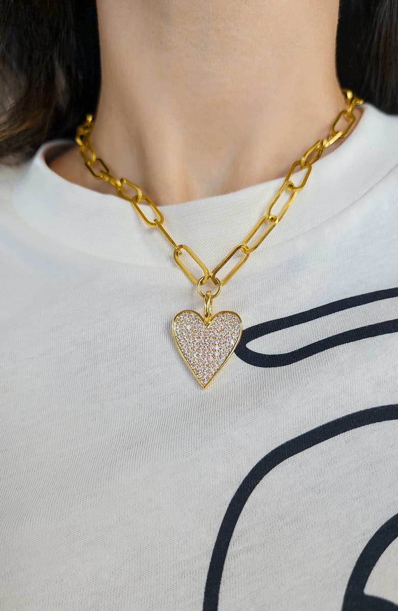 Adornia Crystal Pavé Heart Pendant Oval Link Chain Necklace, Alternate, color, Gold