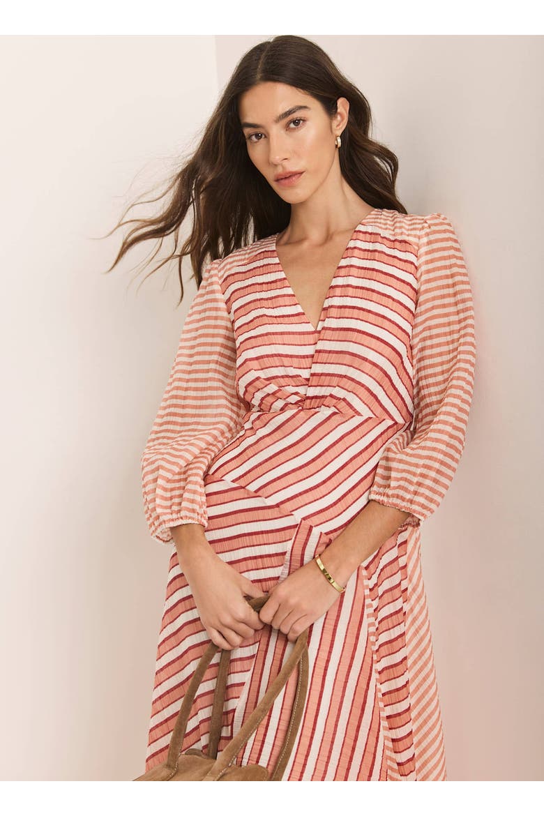 Striped Panelled Midi Dress, Alternate, color, Orange
