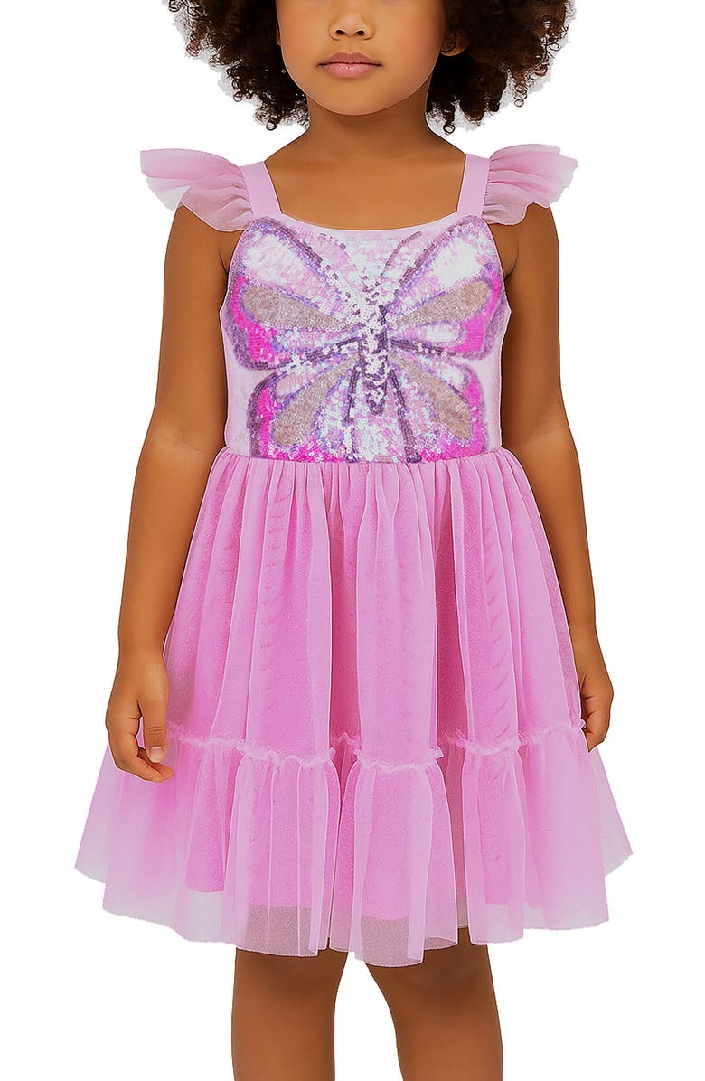 Zunie Kids' Ruffle Sequin Butterfly Party Dress, Alternate, color, Orchid