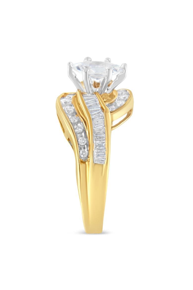 14K Gold 1 cttw Marquise Baguette and Round Diamond Bypass Ring, Alternate, color, Yellow