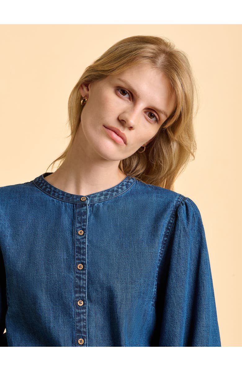 Brakeburn Auri Long Sleeve Round Neck Denim Shirt, Alternate, color, Blue