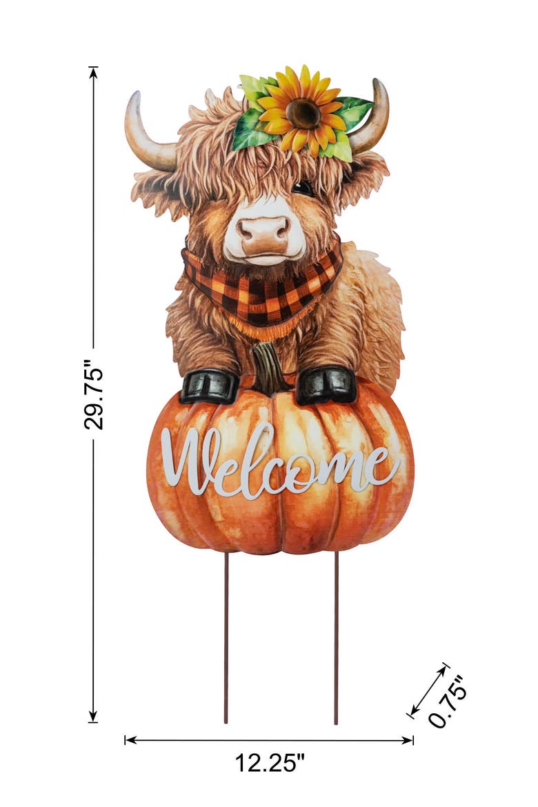 Fall Metal Highland Cow Yard Stake Wall Decor, Alternate, color, Orange