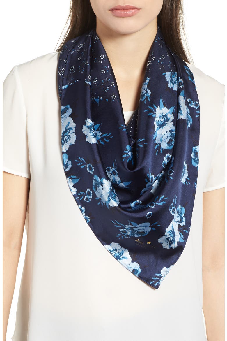 prairie rose patchwork silk square scarf, Main, color, VOYAGE BLUE