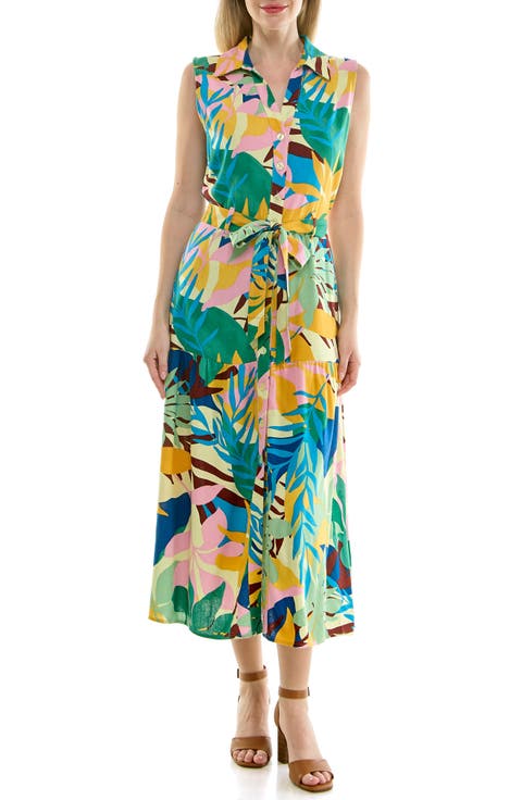 Sleeveless Belted Midi Shirtdress