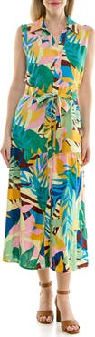 Nicole Miller Sleeveless Belted Midi Shirtdress