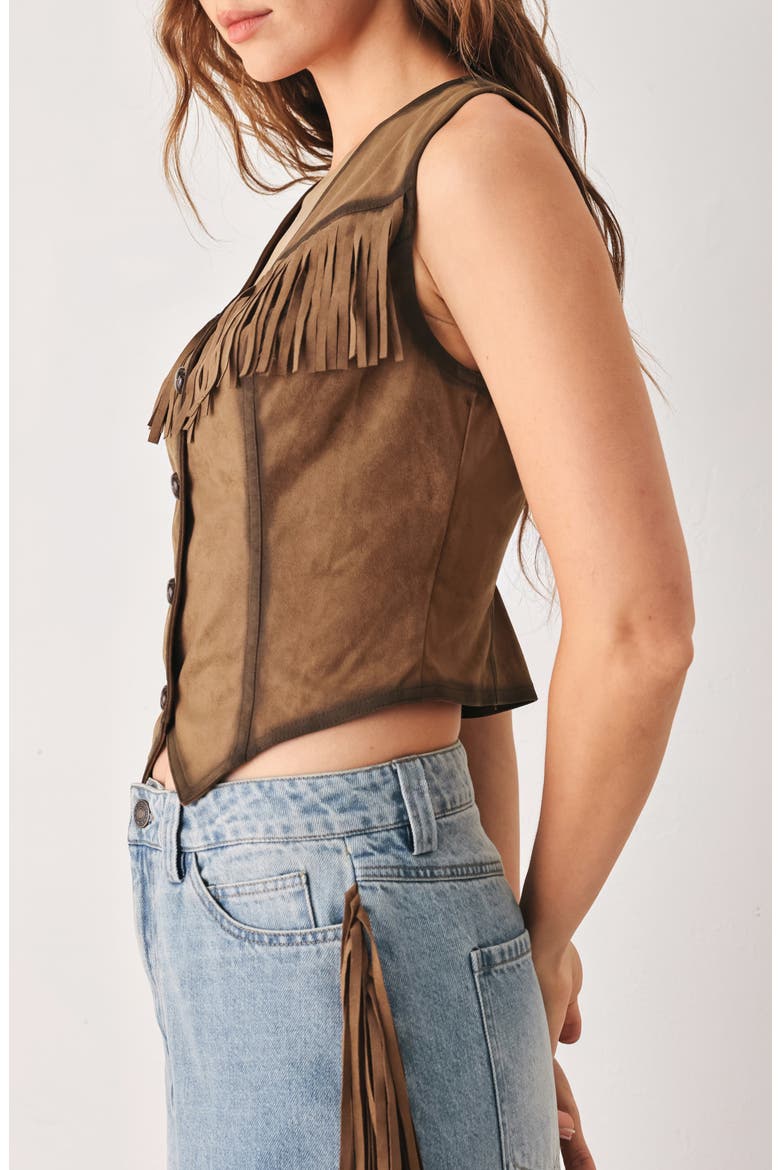 Fringe Faux Suede Vest, Alternate, color, BROWN