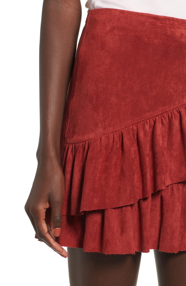 Soprano Faux Suede Ruffle Miniskirt, Alternate, color, 