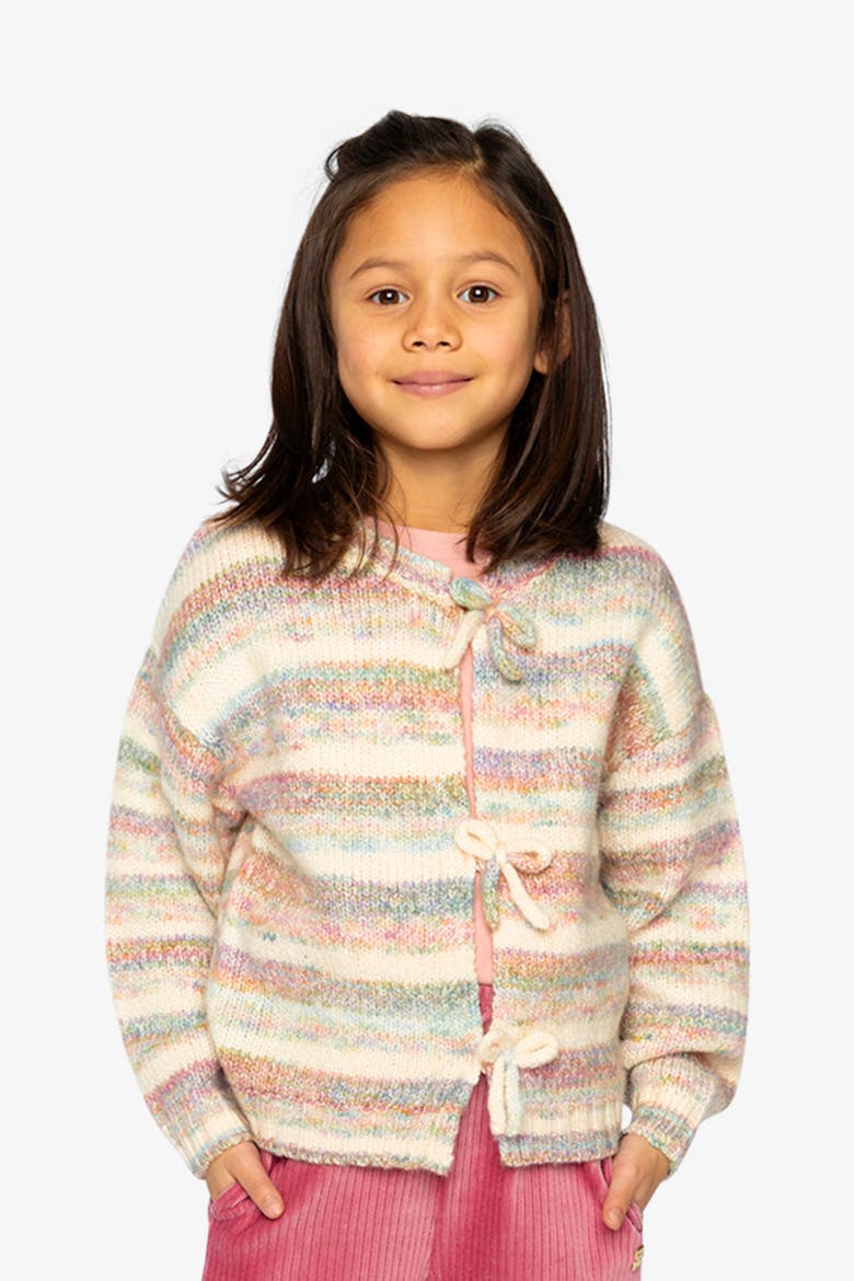 Bow Appliqué Button Front Knitted Cardigan, Alternate, color, Mauve and Blue Knitwear