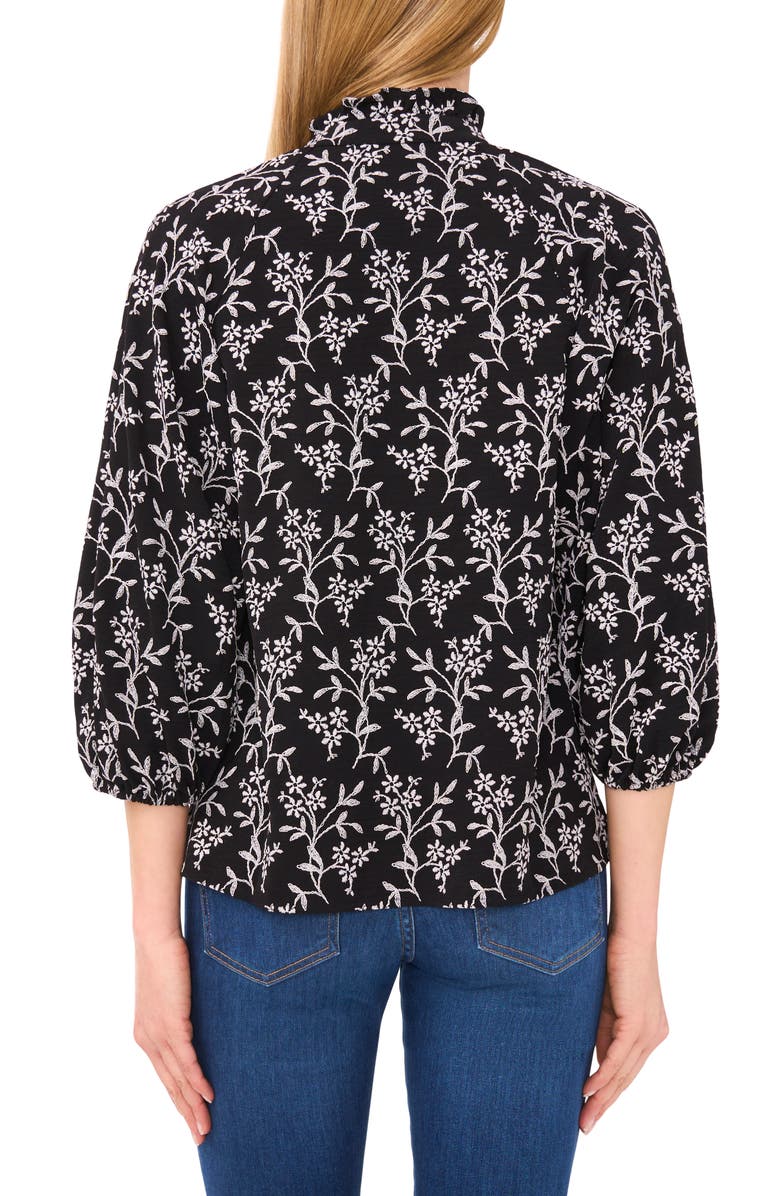 CeCe Floral Embroidered Ruffle Neck Top, Alternate, color, Rich Black