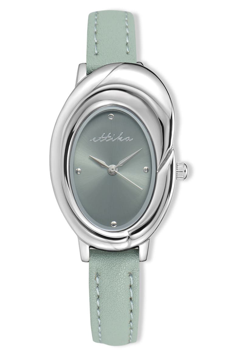 Bubble Dome Leather Strap Watch, Main, color, SEAFOAM