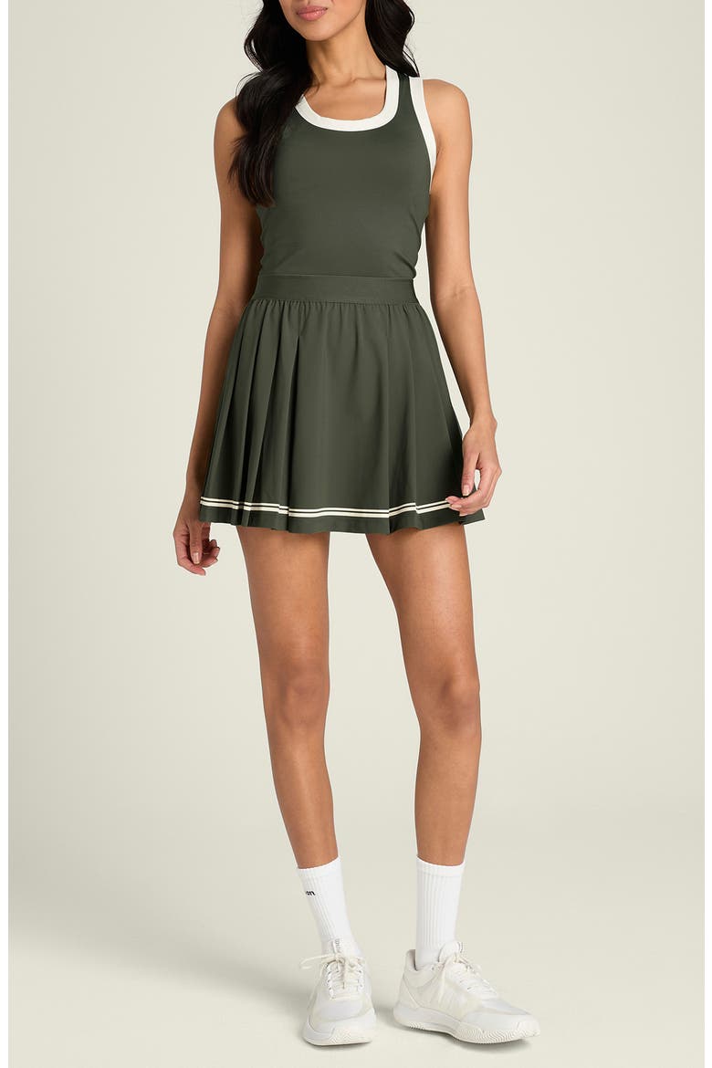 Contrast Scoop Neck Pleated Dress, Main, color, GRAPE LEAF