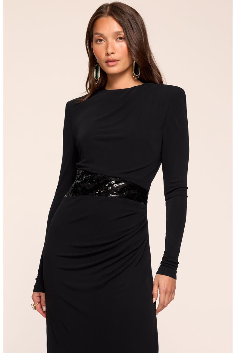 Samantha Sequined Waist Gown, Alternate, color, BLACK