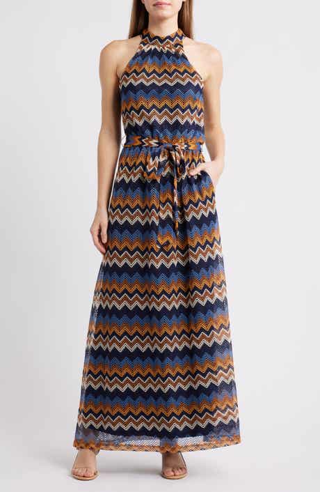 Mock Neck Tie Belt Maxi Dress