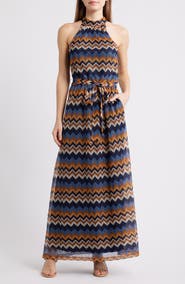 Julia Jordan Mock Neck Tie Belt Maxi Dress