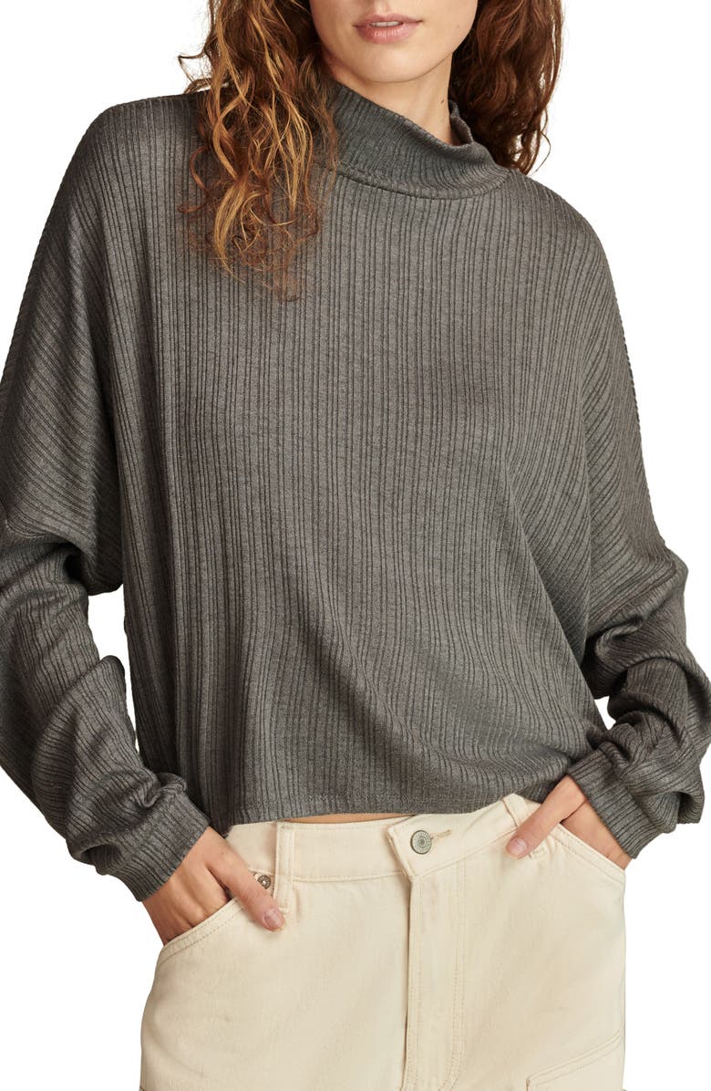 Lucky Brand Cloud Mock Neck Rib Top, Main, color, Charcoal Heather
