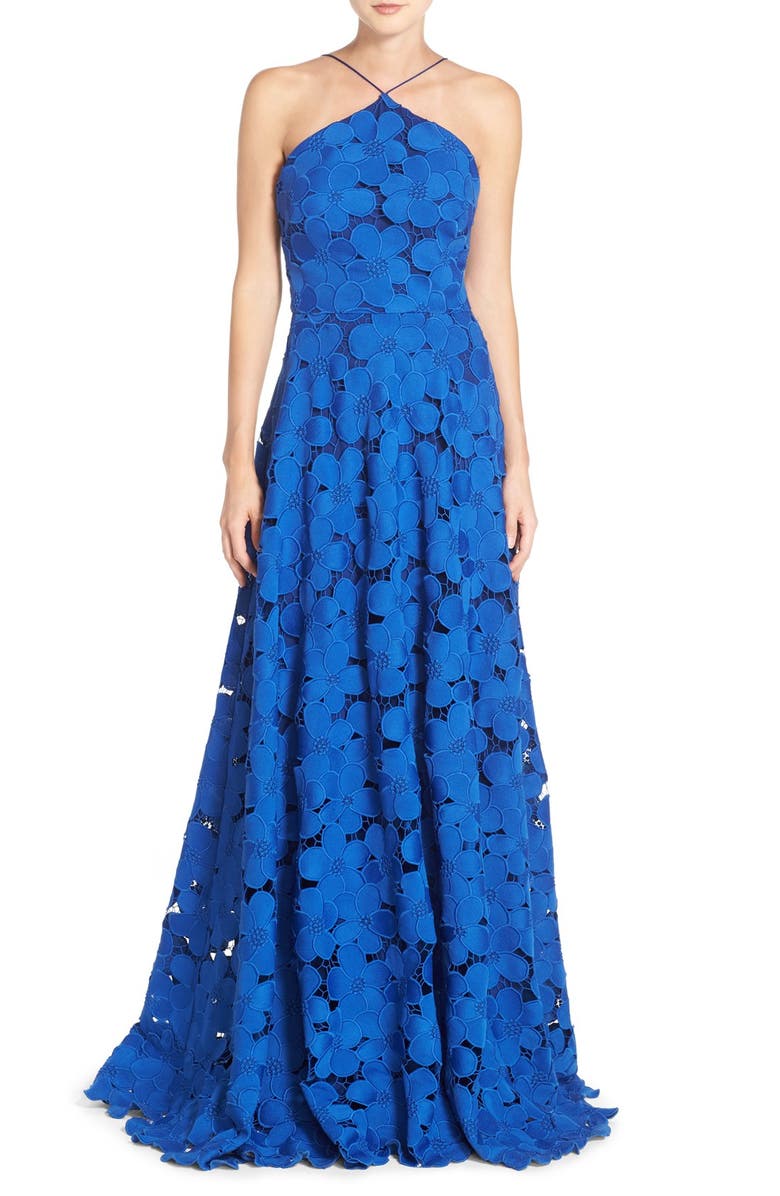 Badgley Mischka Collection Badgley Mischka Floral Lace Ballgown, Main, color, 