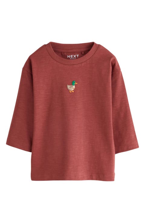 Kids' Duck Embroidered Cotton T-Shirt