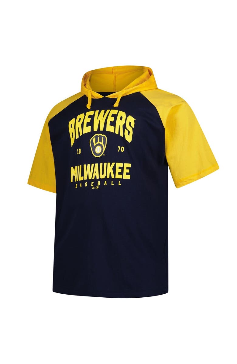 PROFILE Men's Profile Navy Milwaukee Brewers Big & Tall Short Sleeve Pullover Hoodie, Alternate, color,