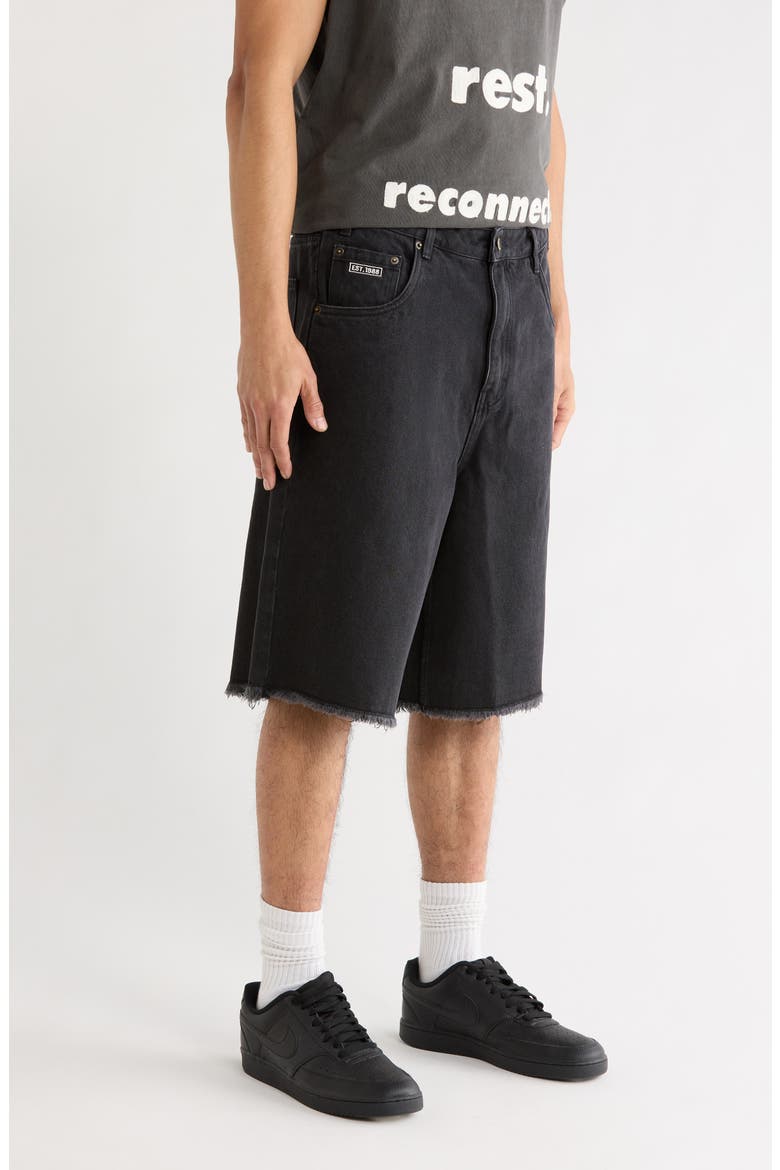Fray Hem Denim Bermuda Shorts, Alternate, color, BLACK