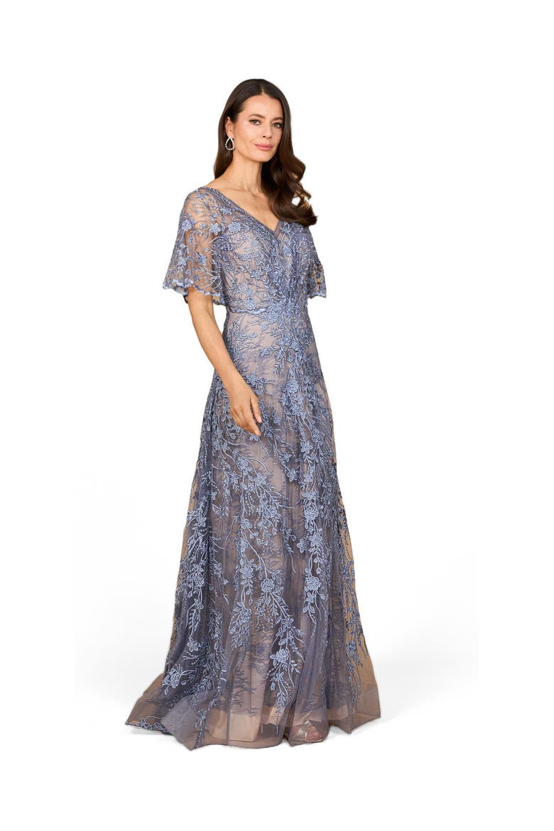 Elegant Cape Sleeve A-line Gown, Main, color, Dark Periwinkle