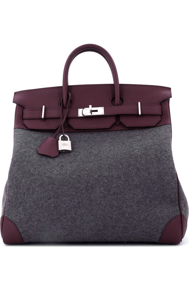 Pre-Owned Hermes Go Team HAC Birkin Bag Felt and Togo with Palladium Hardware 40, Main, color, Gris Moyen