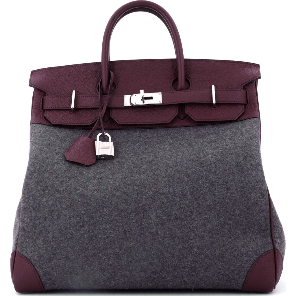 Pre-owned Hermes  Hermes Go Team Hac Birkin Bag Felt And Togo With Palladium Hardware 40 In Gray