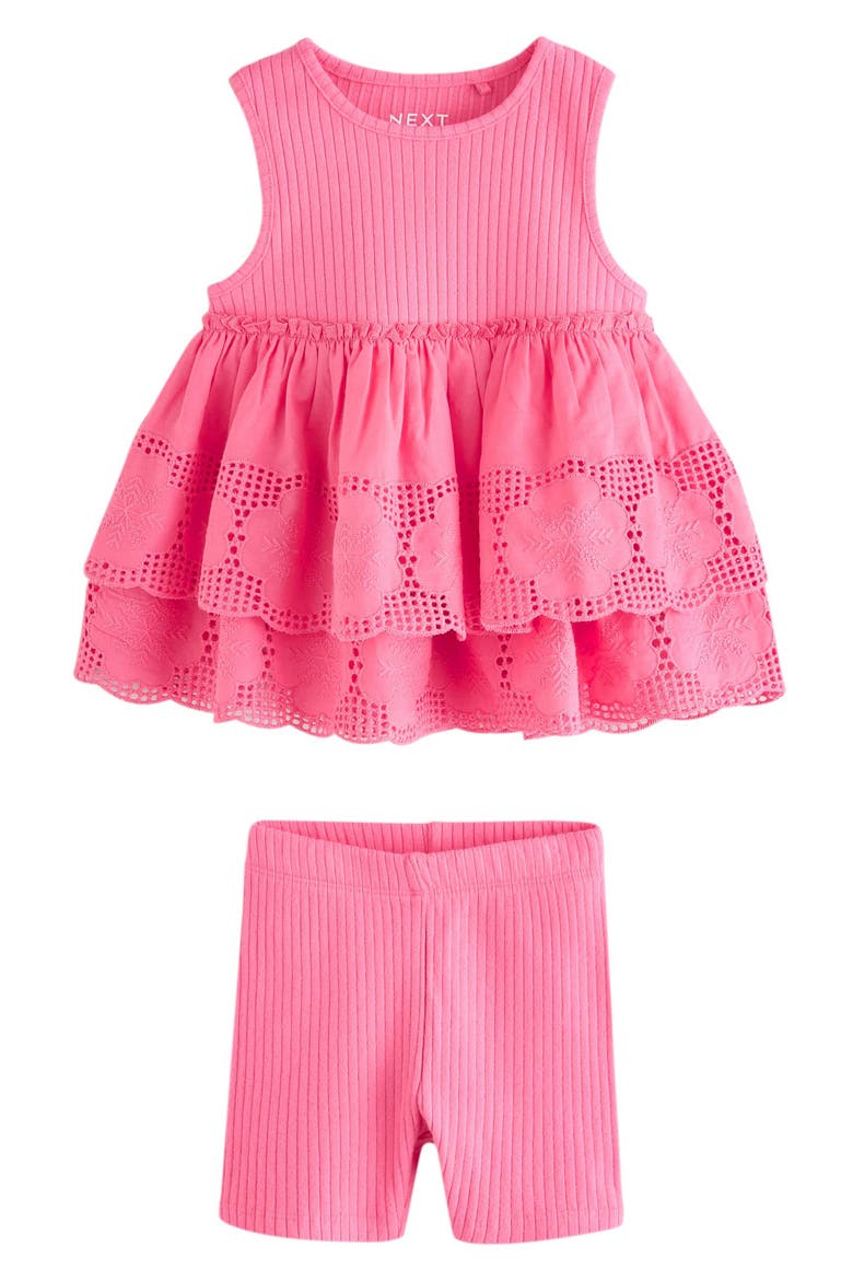 Kids' Frill Floral Eyelet Top & Shorts Set, Main, color, PINK