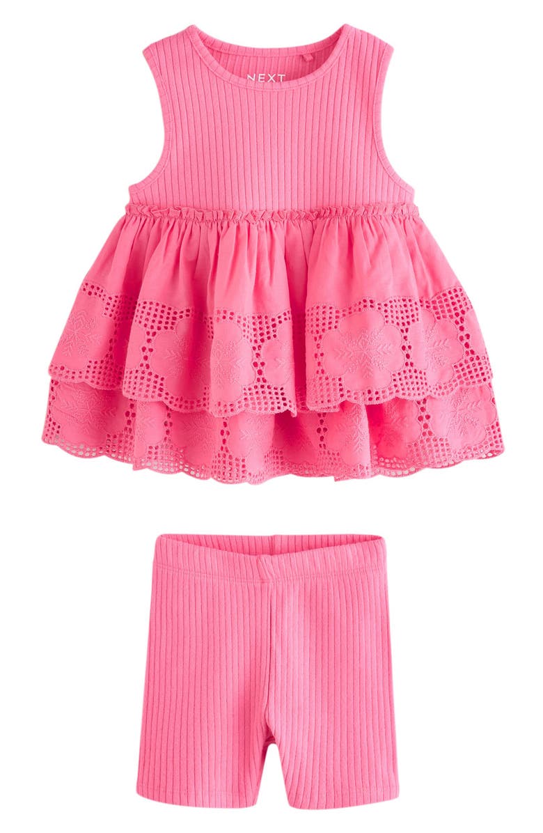 NEXT Kids' Frill Floral Eyelet Top & Shorts Set, Main, color, Pink