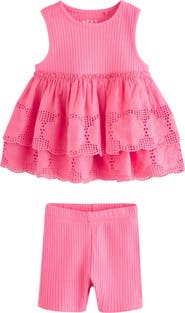 NEXT Kids' Frill Floral Eyelet Top & Shorts Set
