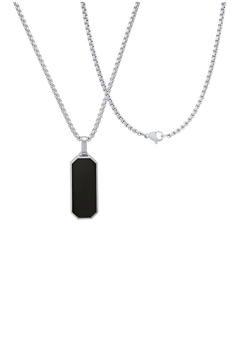 Men's Simulated Onyx Dog Tag Pendant Necklace, Alternate, color, SILVER/ BLACK
