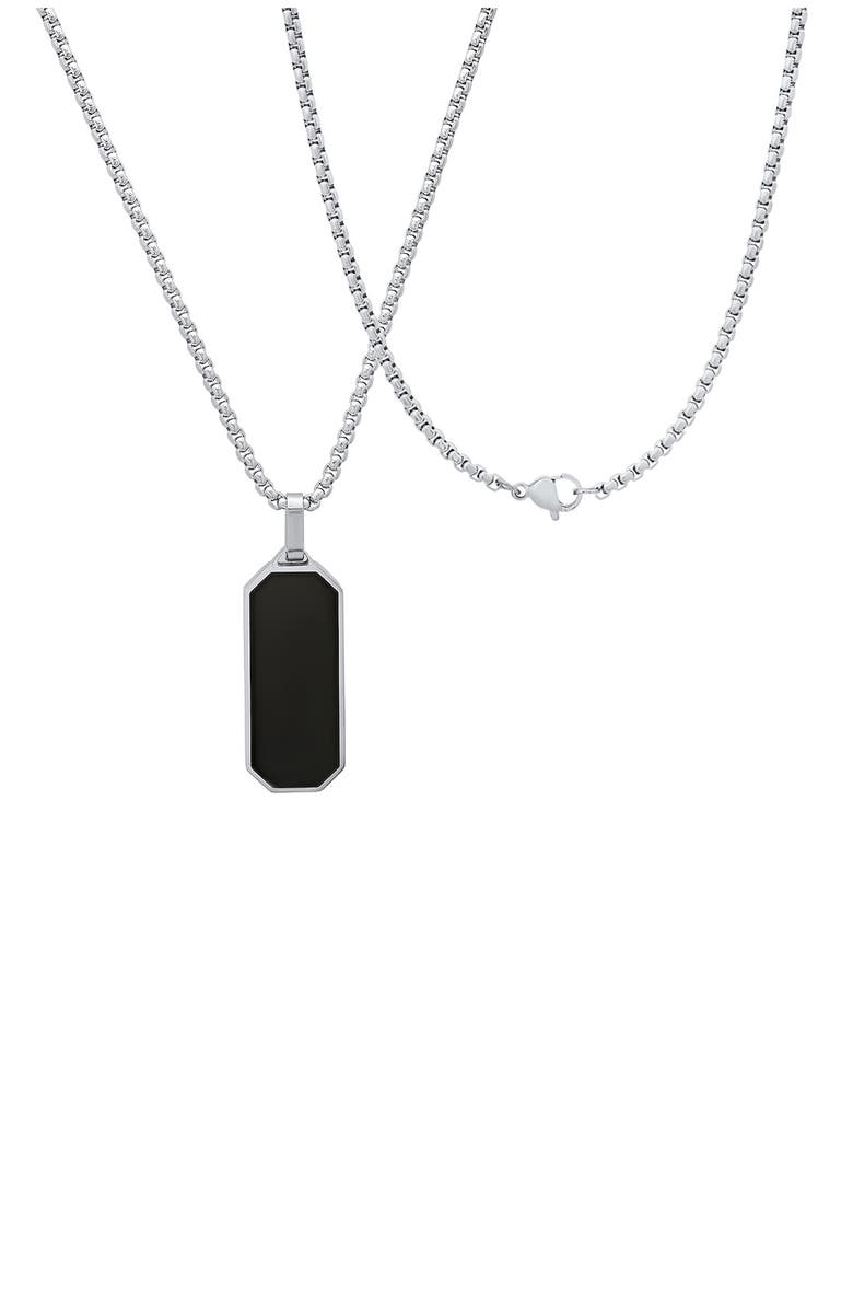 HMY JEWELRY Men's Simulated Onyx Dog Tag Pendant Necklace, Alternate, color, Silver/ Black